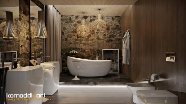 2-دکوراسیون حمام با دیواره چوبی