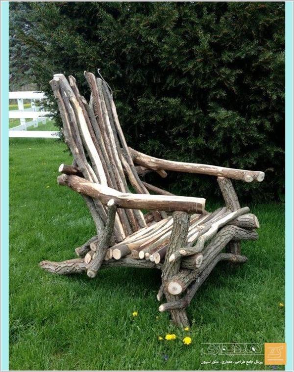9| یک صندلی روستایی ساخته شده از تیر چوبی