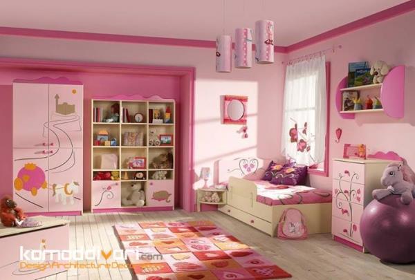 اتاق خواب کودک با دکوراسیون صورتی 