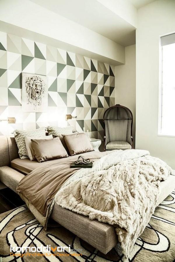 اتاق خواب با کاغذ دیواری طرح دار