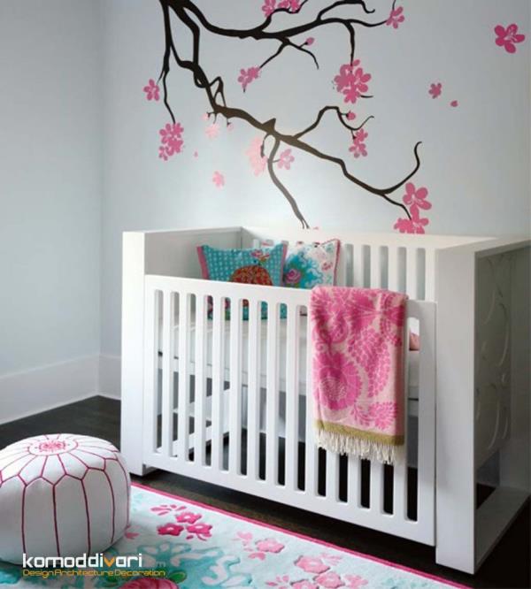 ایده اتاق کودک دخترانه با استیکر زیبا